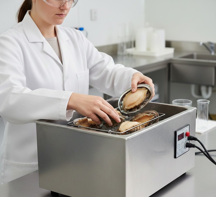 treating and finishing abalone ultrasonically